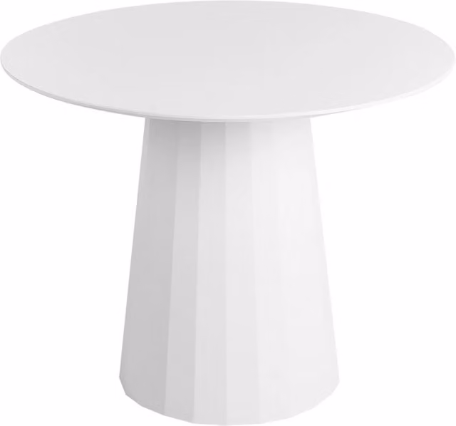 Tavolo da pranzo rotondo Beliani Bianco in MDF e metallo con struttura centrale minimalista, Diametro: 100 cm, Altezza: 75 cm