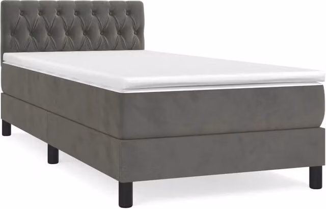 Letto singolo | Letto per adulti | Giroletto a Molle con Materasso Grigio Scuro 100x200 cm Velluto