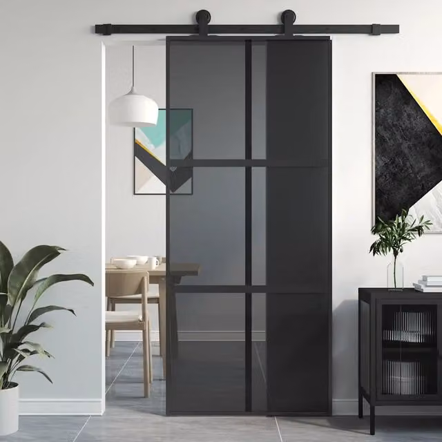 Porta Scorrevole vidaXL in Vetro Trasparente e Alluminio Nero L: 90 cm, H: 205 cm – 1