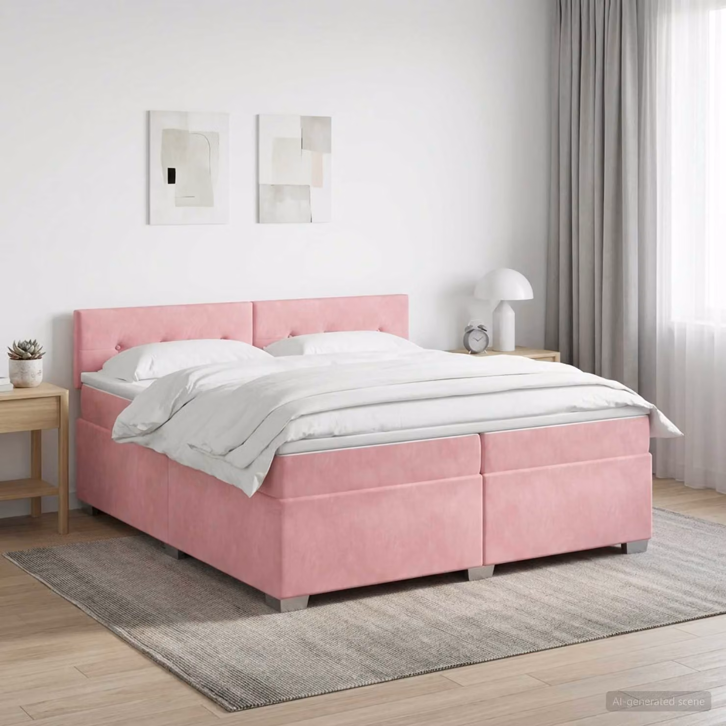 Letto box spring con materasso vidaXL in velluto rosa, L/P: 200 x 200 cm