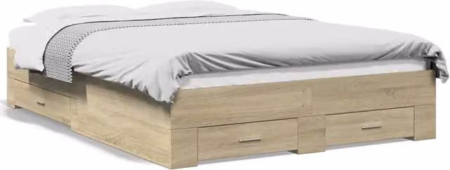 Letto matrimoniale | Letto per adulti | Giroletto Cassetti Rovere Sonoma 135x190 cm Legno Multistrato