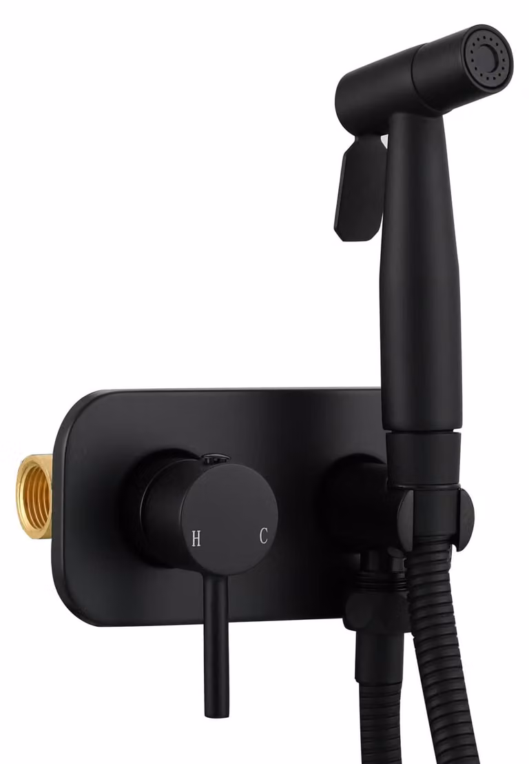Set di accessori per bidet, soffione a mano, montaggio a parete, colore nero, composto da 3 pezzi