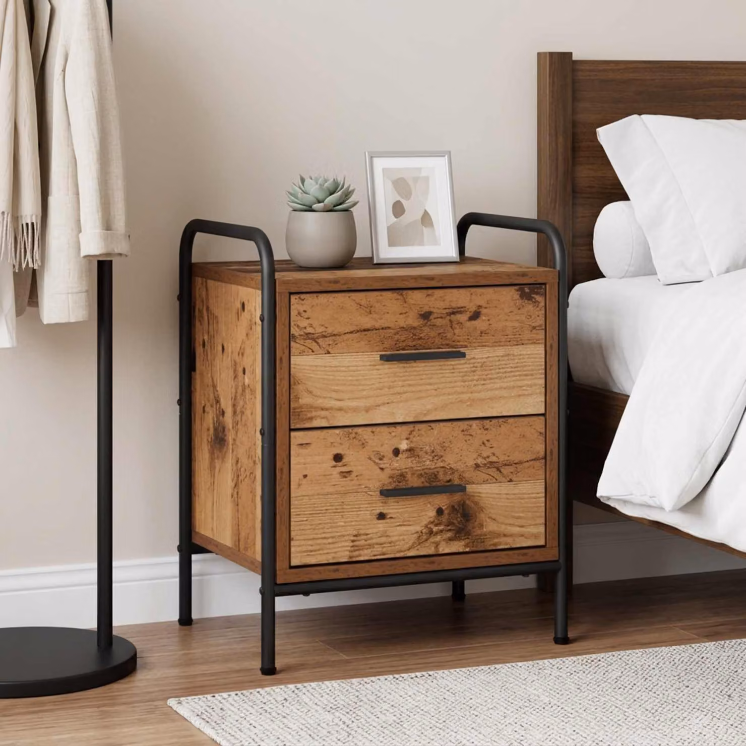Armadio da notte moderno vidaXL in legno e metallo marrone L 40 cm, P 30 cm, H 50 cm