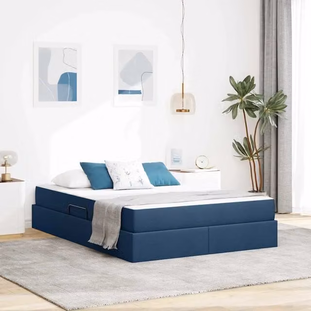 Letto con contenitore moderno vidaXL in tessuto blu e nero L: 140 cm, P: 190 cm, H: 194 cm – 1