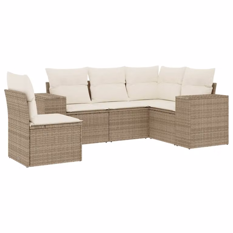 Set Divano da Giardino 5 pz con Cuscini Beige in Polyrattan