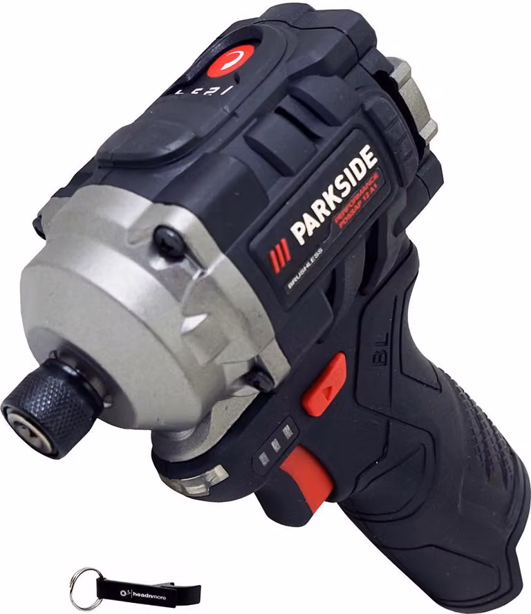 PARKSIDE PERFORMANCE® Avvitatore a impulsi da 1/4" 12V PDSSAP 12 (senza batteria) + portachiavi HEADNMORE® nel kit HEADNMORE