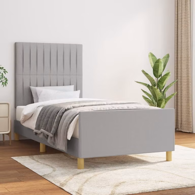 The Living Store Giroletto con testiera in tessuto grigio chiaro 100x200 cm