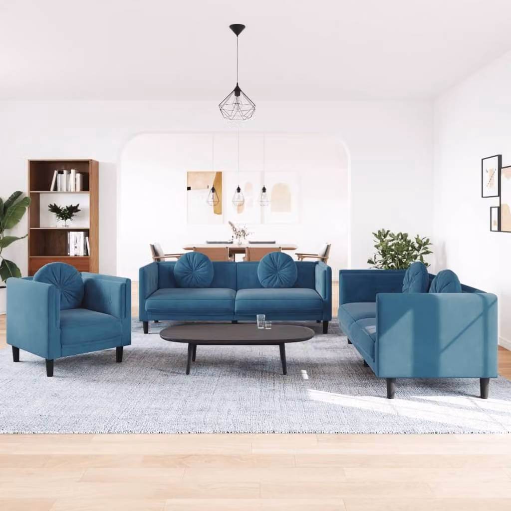 Maison Exclusive - Set divano a 3 pezzi con cuscini in velluto blu