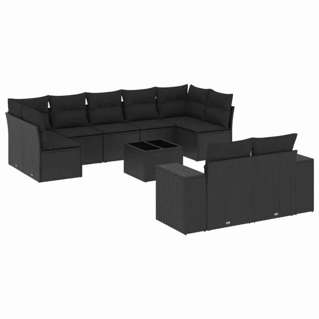 Set di divani da giardino vidaXL a forma di L composto da 10 pezzi con cuscini in polyrattan e tavolino da esterno nero – 2
