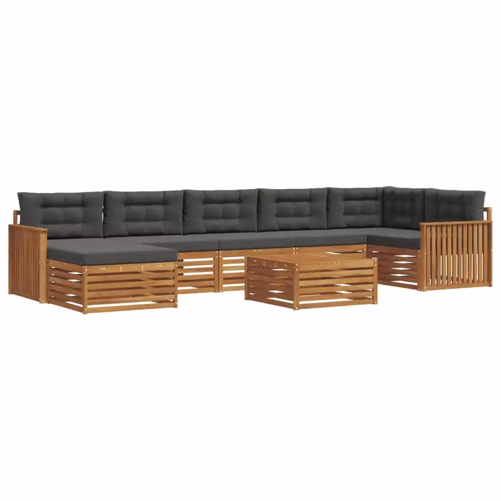Set di divani da esterno vidaXL a forma di L composto da 8 pezzi in legno di acacia con cuscini inclusi, colore naturale e antracite – 2