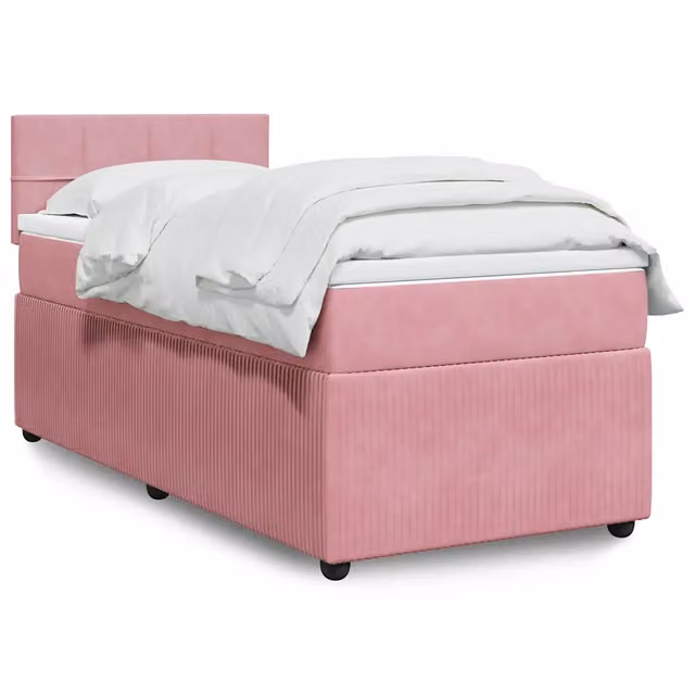 Letto con Giroletto a Molle e Materasso Ibrido vidaXL in Velluto Rosa e Bianco L/P/H: 200 x 80 x 100,5 cm