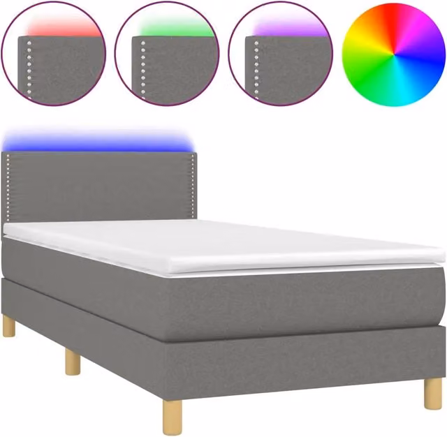 Letto singolo moderno in tessuto grigio con illuminazione LED sottostante e porta USB, L/P: 100 x 200 cm