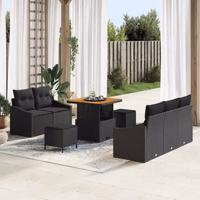 Set Divano da Giardino 8 pz Nero polyrattan 3362594