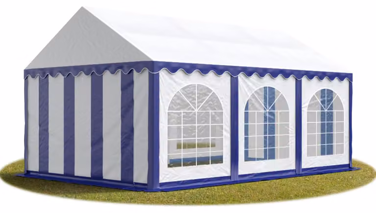 TOOLPORT 4x6 mTendone per feste PREMIUM PVC blu-bianco 100% impermeabile Tendone da esterno Tenda party