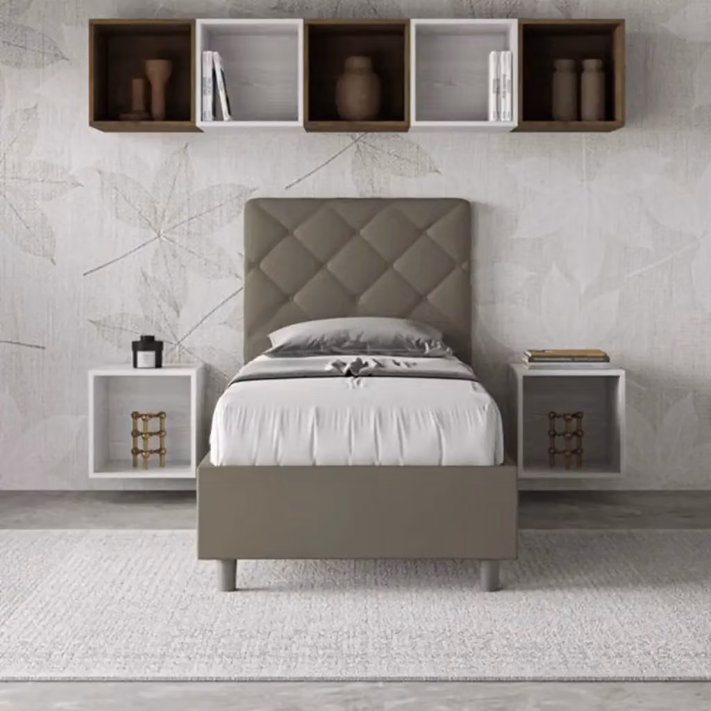 Letto singolo contenitore imbottito Ityhome Priya in similpelle color cappuccino L 90 cm x P 210 cm – 2