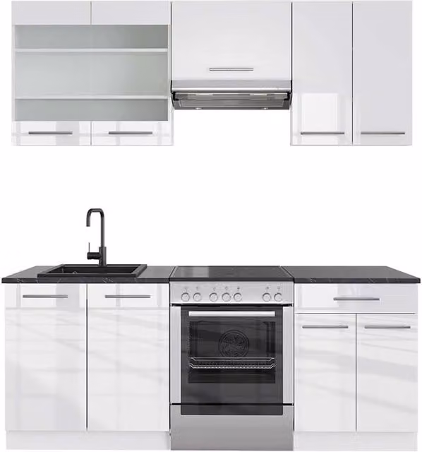 Cucina componibile Fame-Line Bianco lucido/Bianco 200 cm, PL Antracite Vicco