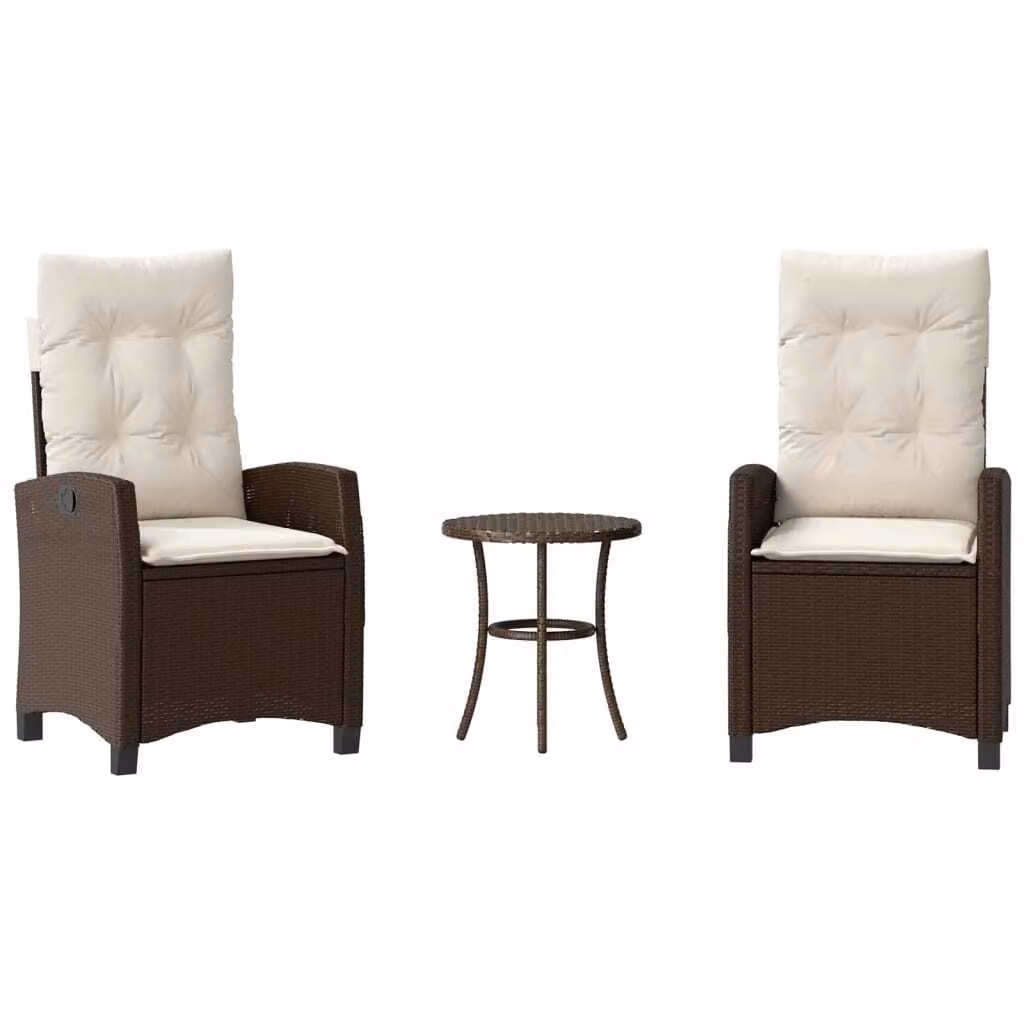 Set Bistrò 3 pz con Cuscini Marrone in Polyrattan
