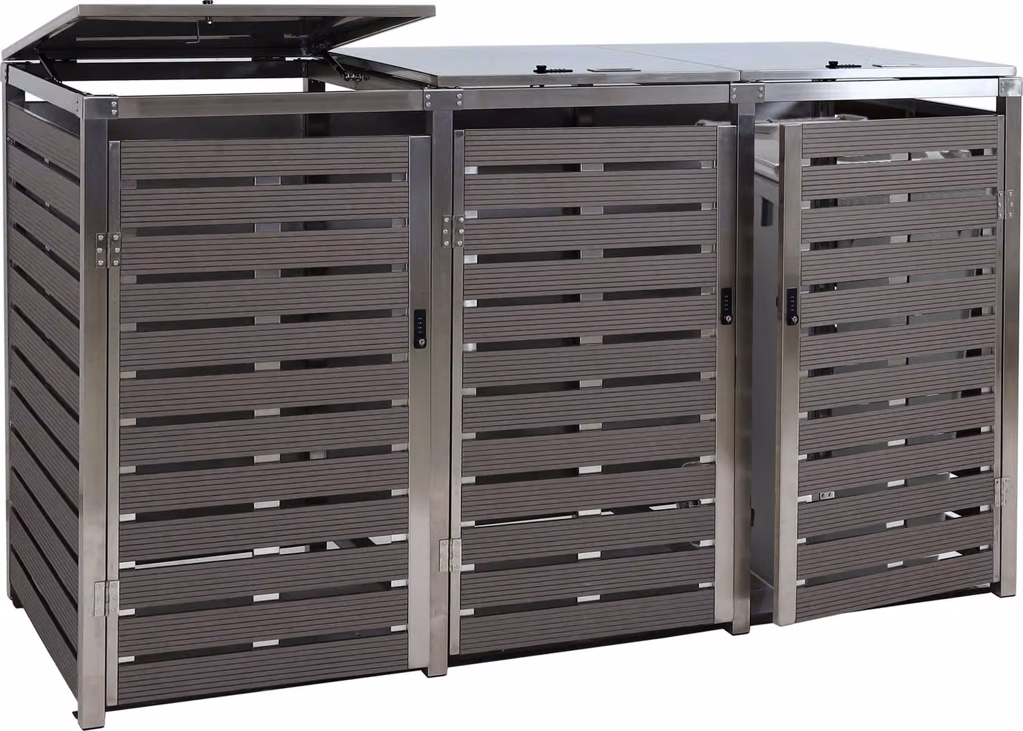 contenitore per 3 contenitori HWC-K14, contenitore per contenitori, 120x200x85cm WPC acciaio inox 104kg ~ antracite