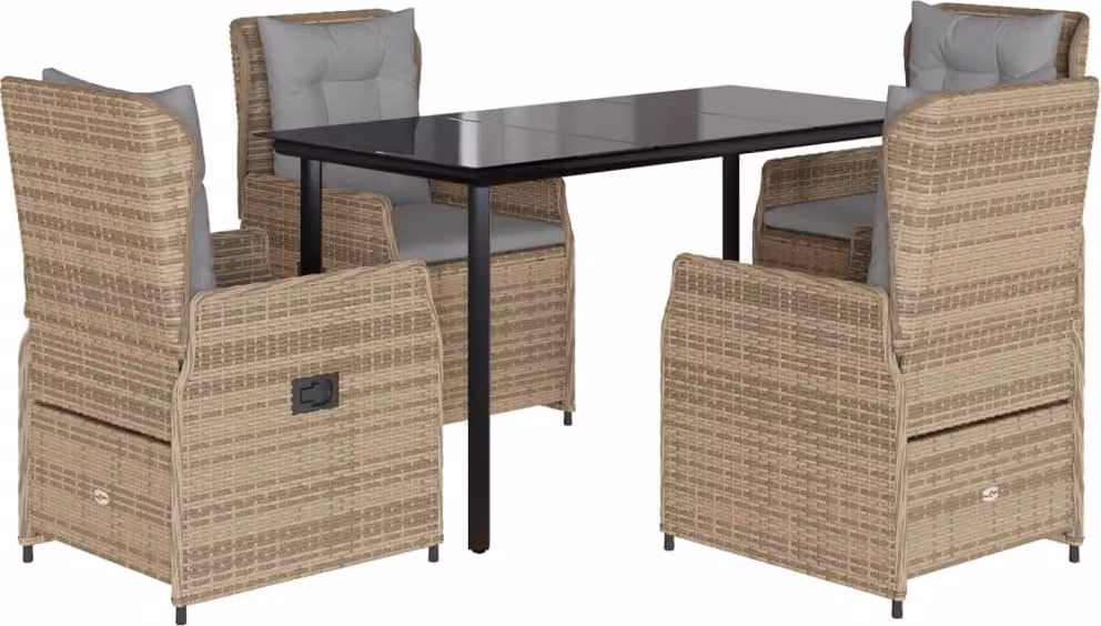 Set da Pranzo da Giardino 5 pz con Cuscini Beige in Polyrattan