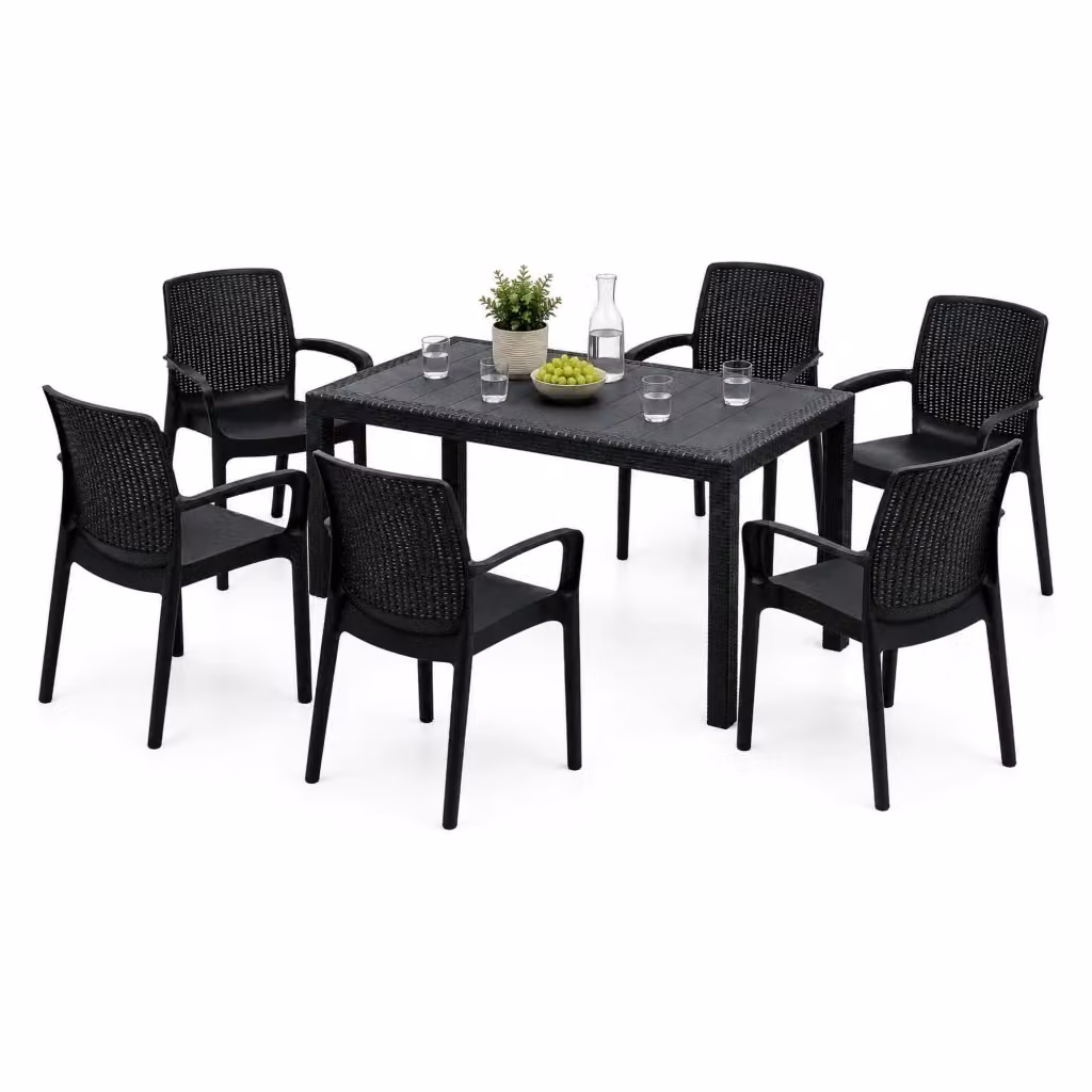 Set Salotto da Esterno Matarene per 6 Persone con Tavolino da Caffè, Nero Antracite, Design Moderno in Rattan e Materiali Resistenti alle Intemperie – 2