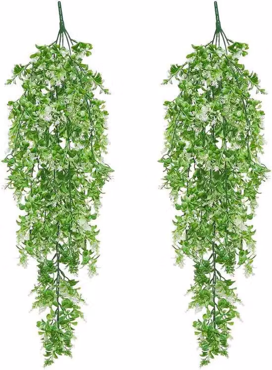 Confezione da 2 piante da appendere artificiali, in plastica, bianche, 70 cm