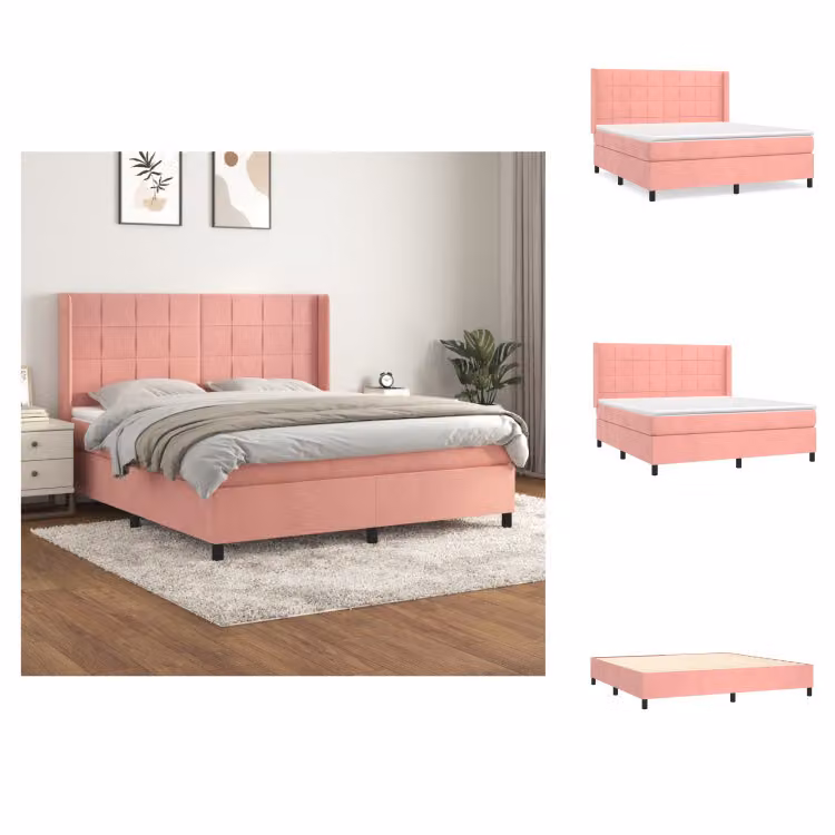 vidaXL Letto a molle con materasso rosa 180x200 cm in velluto - Letti e strutture letto