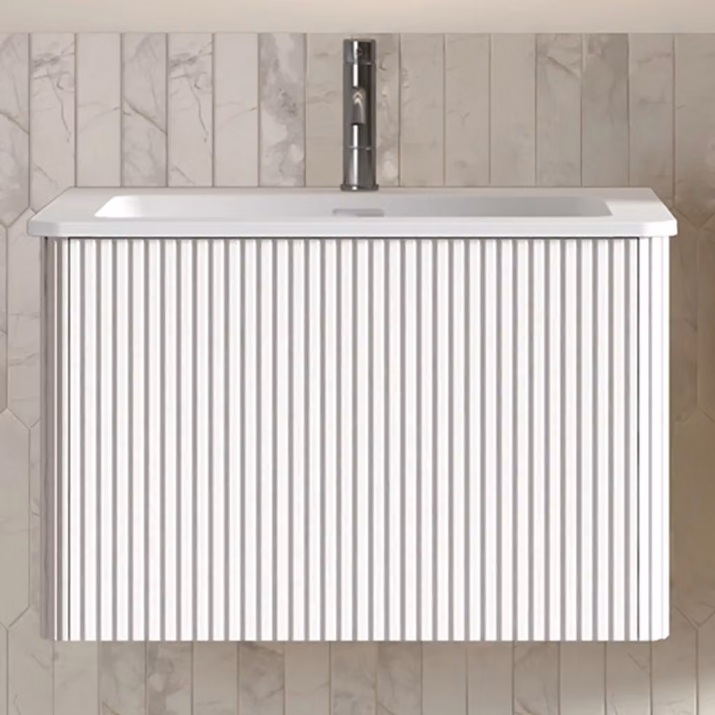 Mobile bagno sospeso WISHDOR con lavabo in Solid Surface e design fluted, bianco, L: 60 cm, P: 47 cm, H: 73,5 cm – 2