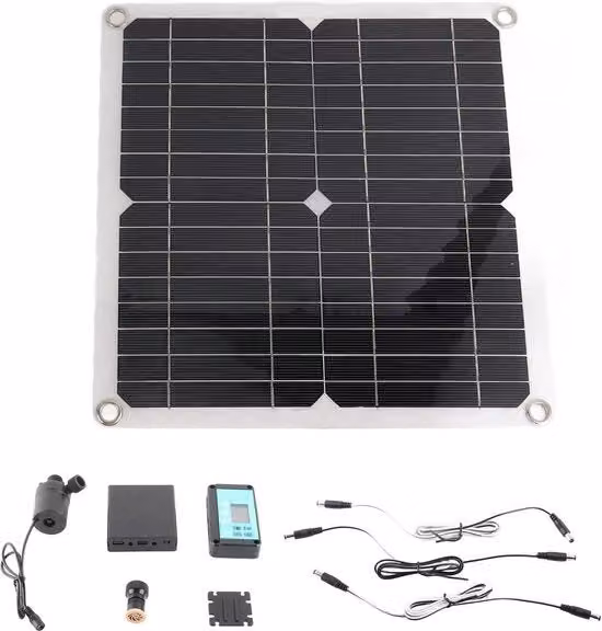 Pompa di acqua solare 50W pannello solare 22W con compartimento batterie timer regolazione DC 12V