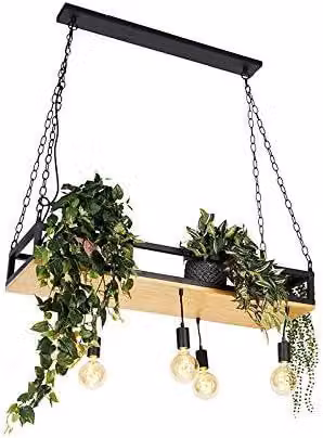 Lampada a sospensione industriale, ideale per la sala da pranzo e il soggiorno. Design rettangolare, in legno, con 5 luci. Colore: nero. Dimensioni: 100 cm. Perfetta come lampada da tavolo o da soggiorno