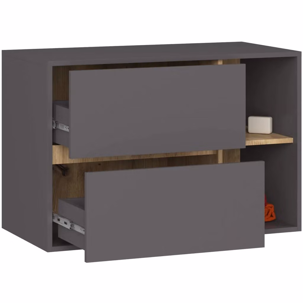 Mobile bagno sospeso VAMI con 2 cassetti in Grigio Grafite e Rovere Artisan L: 90 cm, P: 45,5 cm, H: 60 cm – 2