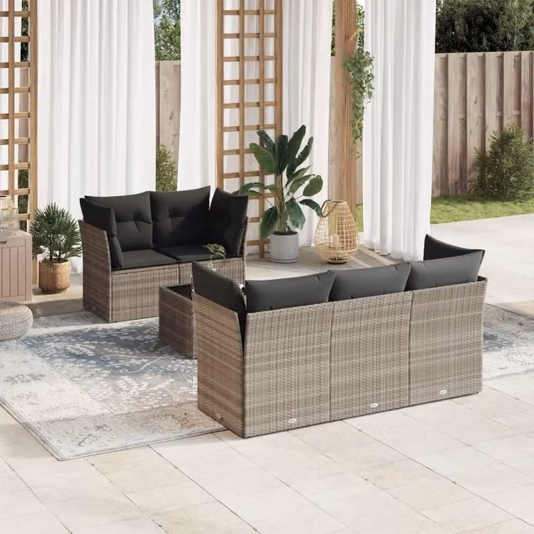 Maison Exclusive - Set Divano da Giardino 6pz con Cuscini Grigio Chiaro Polyrattan