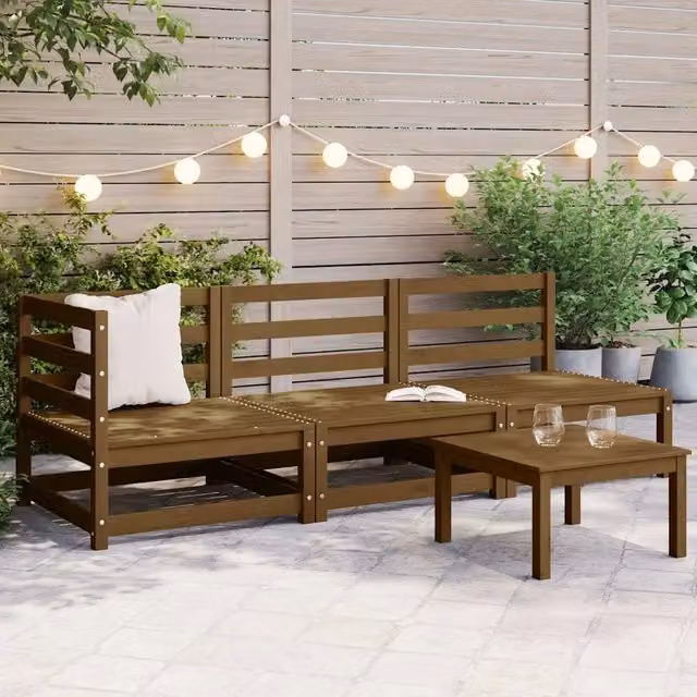 Set Salotto da Giardino 3 pz Ambrato in Legno Massello di Pino 805708