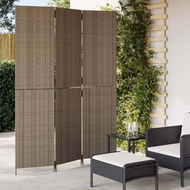 Divisorio per ambienti vidaXL a 3 pannelli in polyrattan e metallo grigio H: 147 cm, L: 200 cm