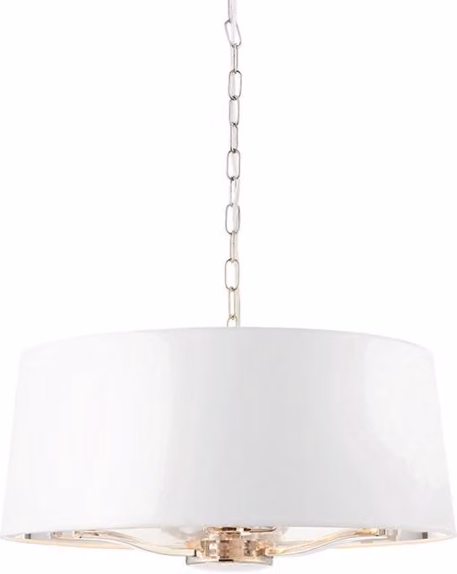 Lampada a sospensione 3 luci catena nichel paralume bianco E14