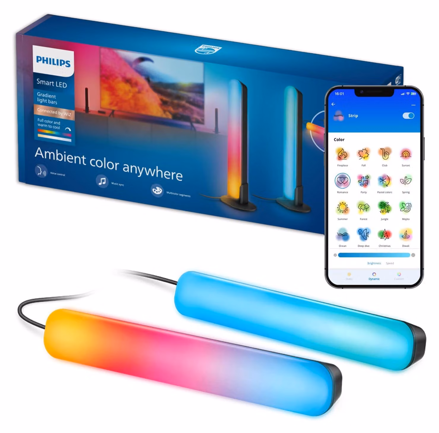 Philips Barre luminose Gradient, LED RGBIC, connessione WiZ, lampada da tavolo intelligente, Wi-Fi/Bluetooth, colore nero, Wi-Fi 4 (802.11n), 802.11b, 802.11g, LED, plastica