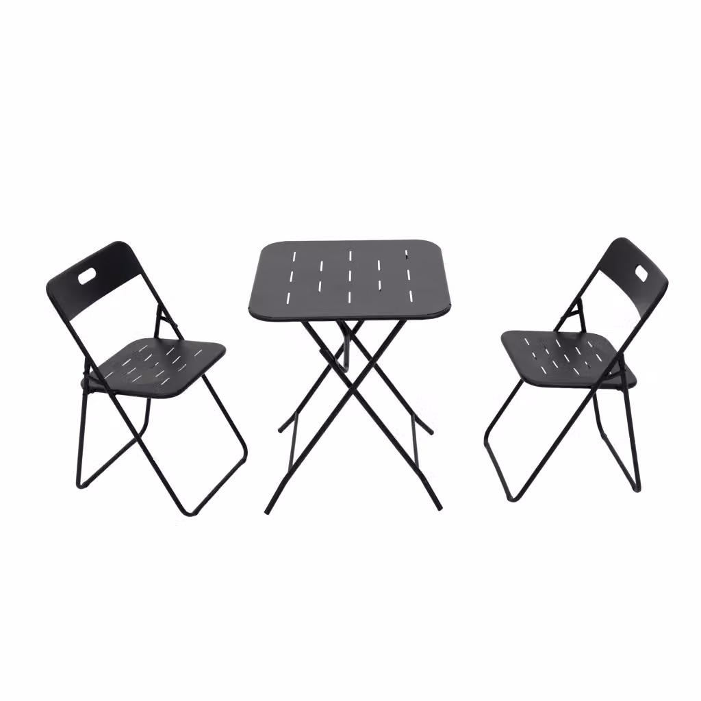 Set bistrot da esterno pieghevole MODFU in acciaio nero composto da 3 pezzi con tavolo quadrato L/P: 60 x 60 cm – 2