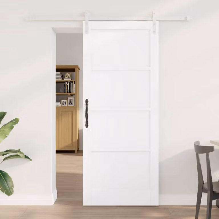 Porta scorrevole moderna vidaXL in legno di pino bianco e acciaio, L: 83 cm, H: 202 cm