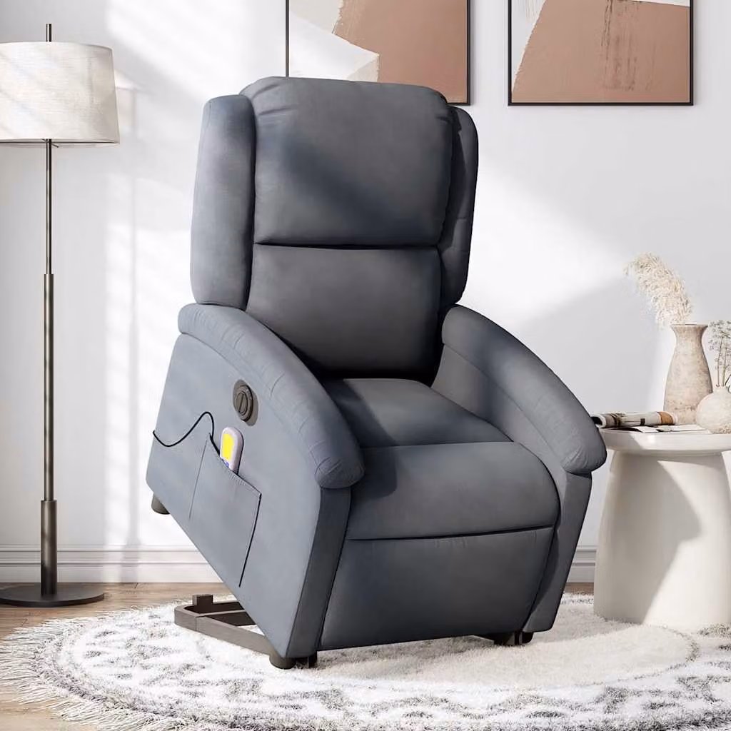 vidaXL Poltrona Alzapersona Elettrica con Massaggio in Velluto Grigio Scuro – 1