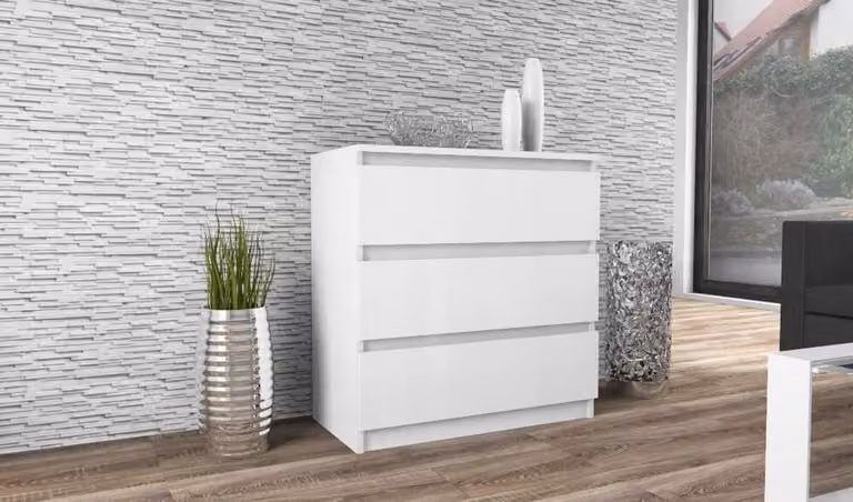 VBChome Comò con 3 cassetti Bianco opaco 80 x 39 x 81 cm Comò senza maniglie in legno Armadio multiuso Armadio multiuso per corridoio Camera da letto Soggiorno Camera dei bambini Facile da montare