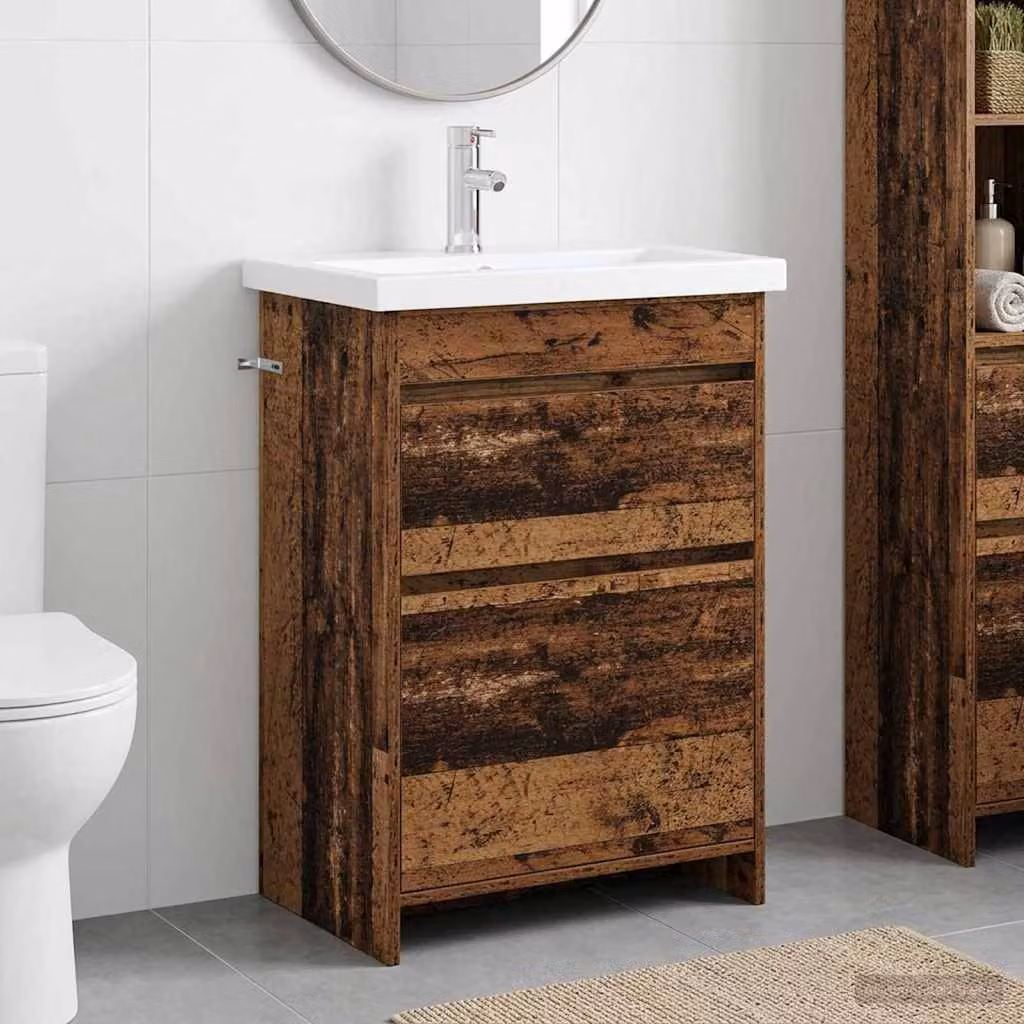 Set di mobili per il bagno moderno vidaXL in legno marrone con cassetti e ante, L: 61 cm, P: 40 cm, H: 84,5 cm