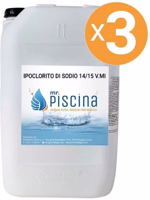 Ipoclorito di Sodio Liquido Mrpiscina per Disinfezione, Confezione da 3 x 3 l