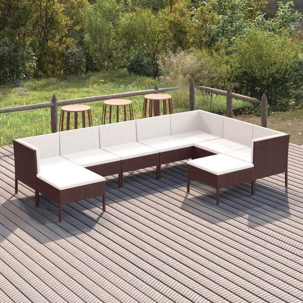 Maison Exclusive - Set da giardino da 9 pezzi con cuscini in rattan sintetico marrone