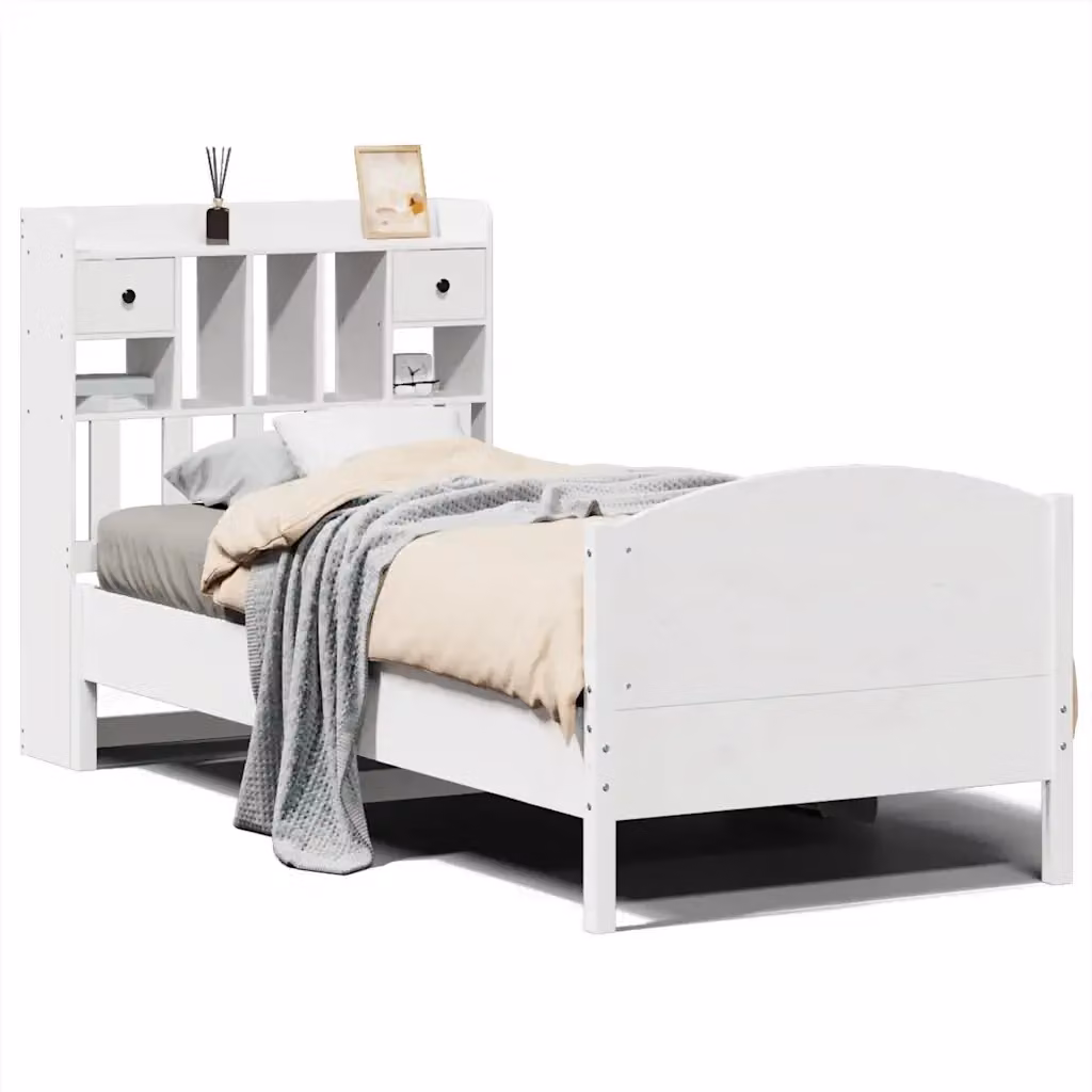 Letto con Libreria e Cassetti VIDAXL in Legno di Pino Bianco Lacquered L: 151 cm, P: 81 cm, H: 110 cm – 2