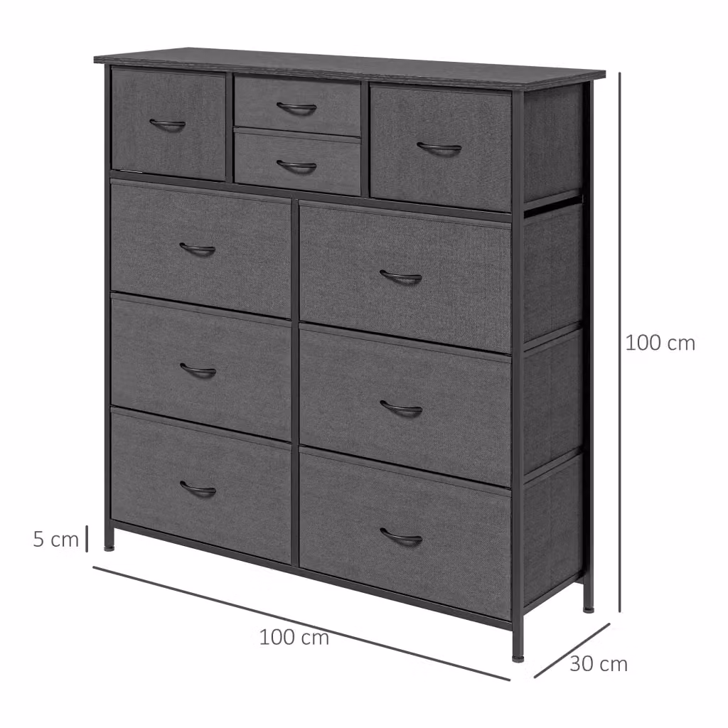 Cassettiera Mivray con 10 cassetti in tessuto e struttura in acciaio nero con piedini regolabili L/P/H: 100 x 30 x 100 cm – 2
