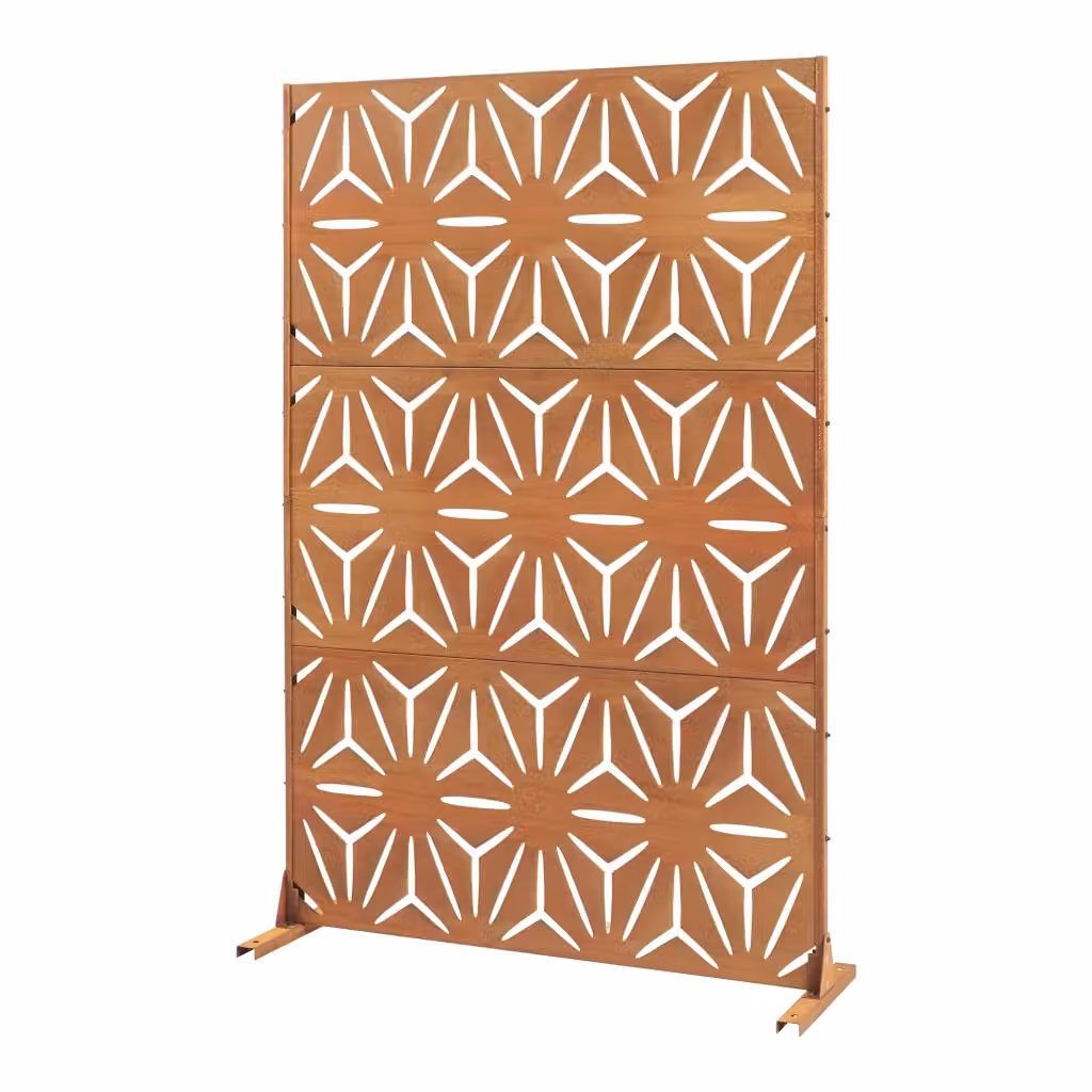 Pannello Divisorio Kilsturd in Acciaio Corten con Motivo Decorativo, Colore Marrone e Arancione, L: 120 cm, H: 180 cm, P: 40 cm – 2