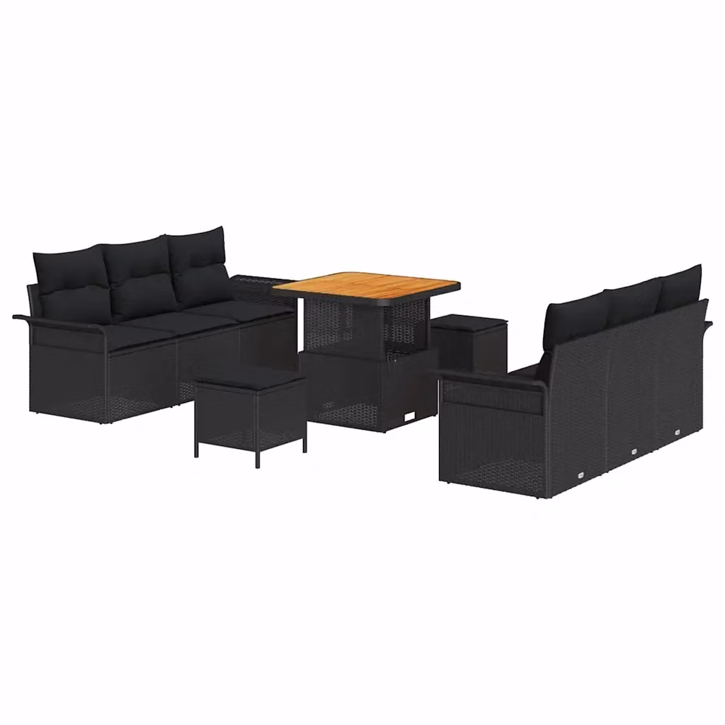 Set Divano da Giardino vidaXL a 9 posti con Cuscini e Funzione Archiviazione, Nero – 2