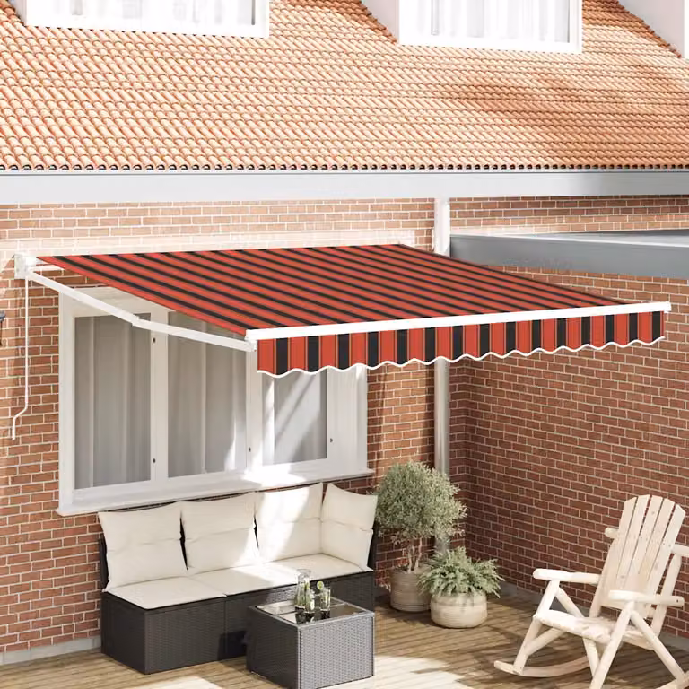 Tenda retrattile vidaXL in poliestere arancione e marrone con bracci pieghevoli e manovella, L 350 x P 250 x H 165 cm