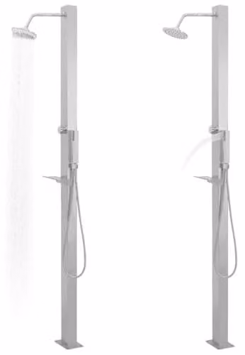 Doccia da esterno in acciaio inossidabile, colonna doccia rettangolare con soffione a pioggia e doccetta manuale, acciaio inossidabile spazzolato, altezza 210 cm, completa di accessori per il montaggio, ideale per giardino, terrazza, spa o piscina