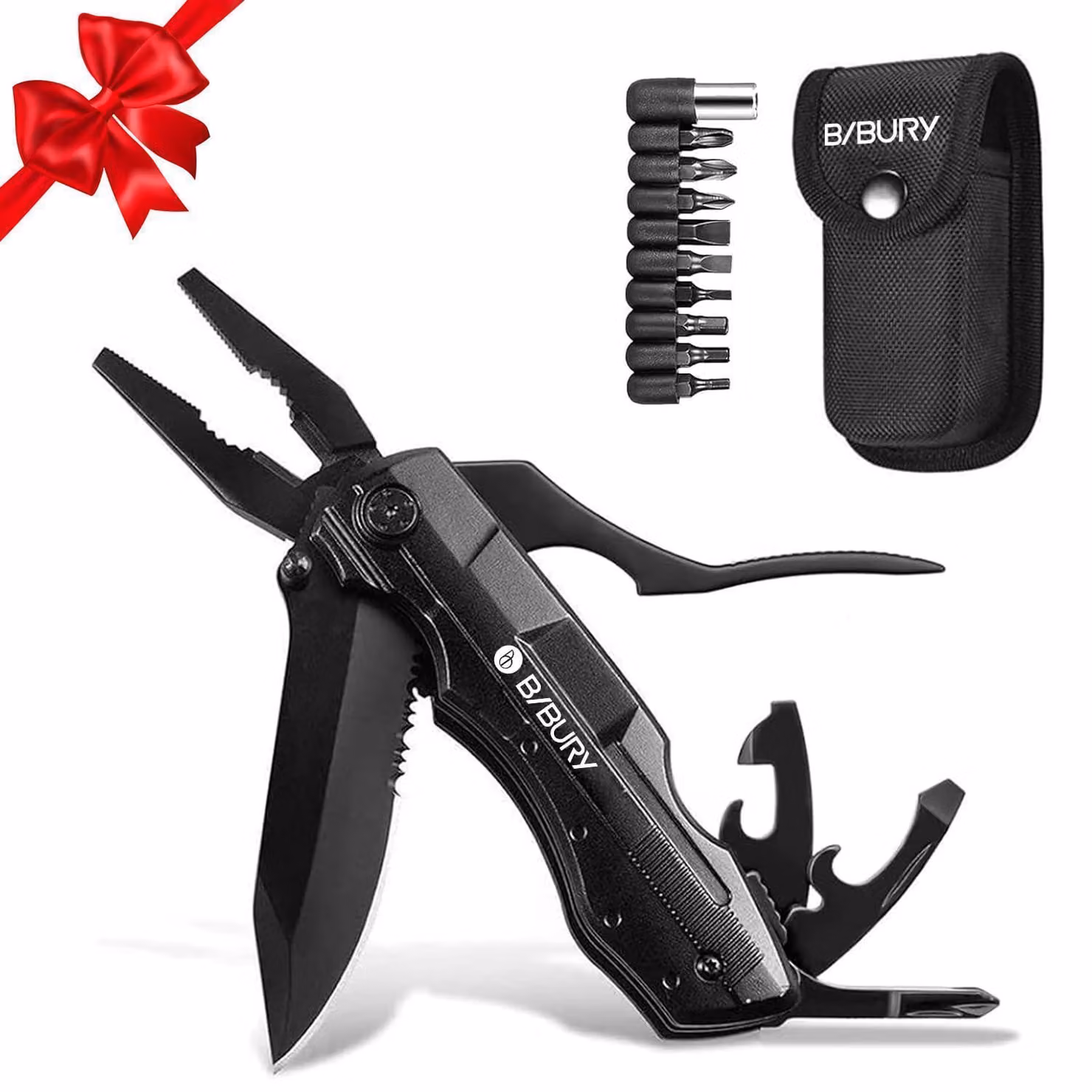 Coltello multiuso da tasca 5 in 1, in acciaio inossidabile, con pinza e lama pieghevole, ideale per campeggio, attività all'aperto e come regalo per uomini
