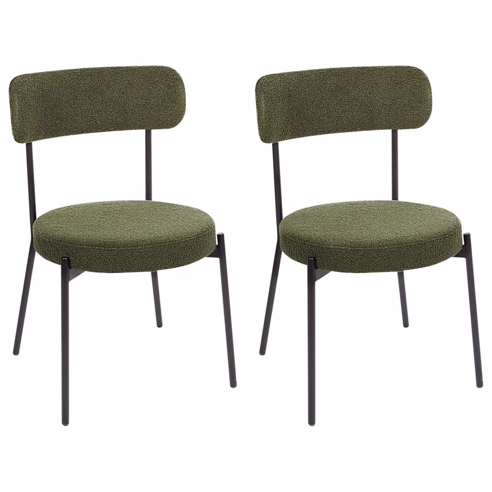 Set di 2 sedie da sala da pranzo Beliani in tessuto bouclé verde scuro con gambe in metallo nero design moderno e retro – 2